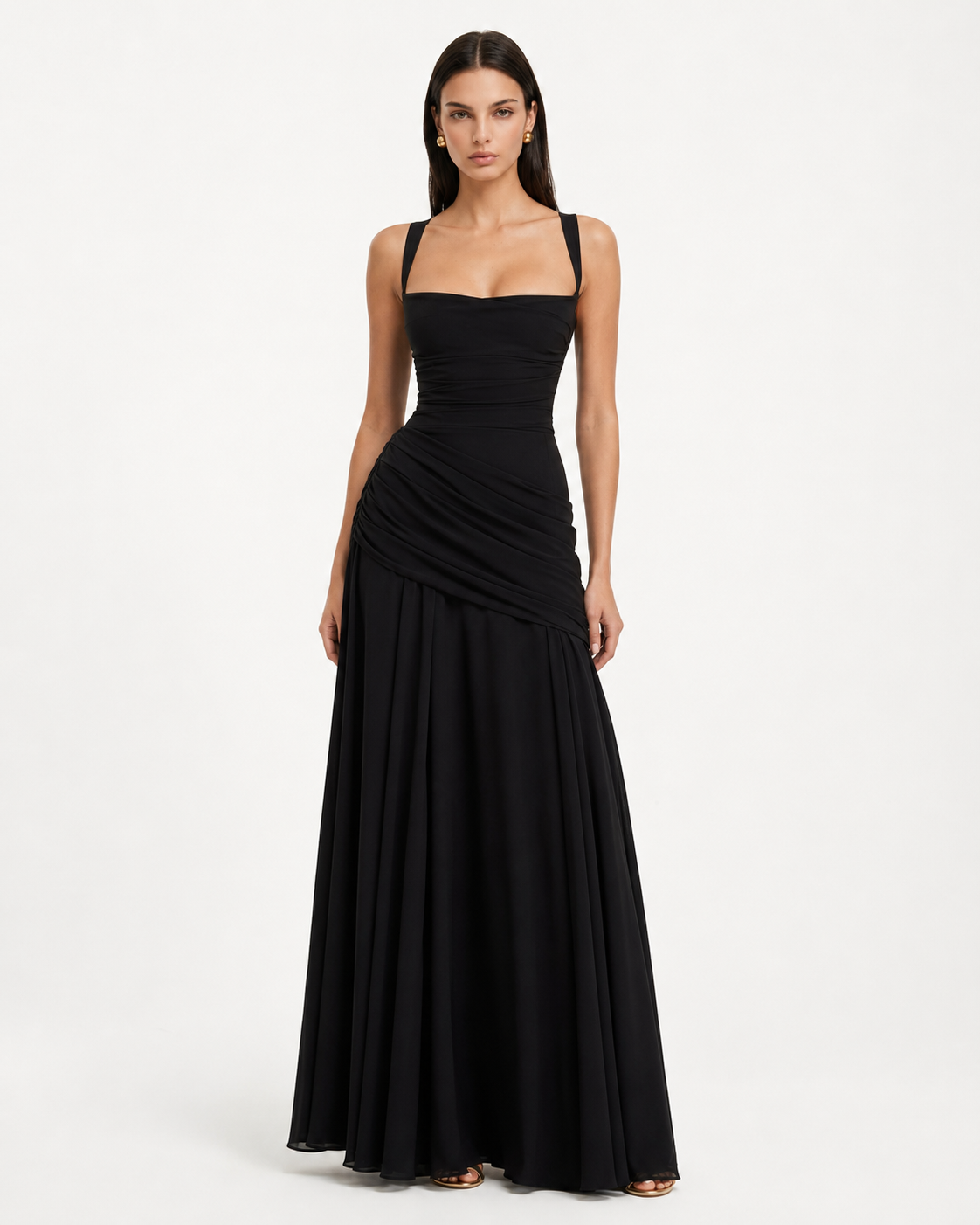ENIE | Abito Maxy con Scollatura Quadrata Arricciata