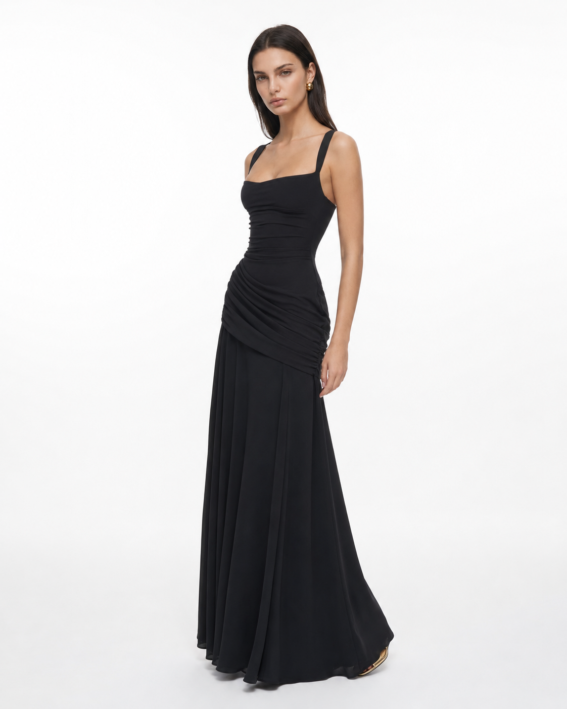 ENIE | Abito Maxy con Scollatura Quadrata Arricciata