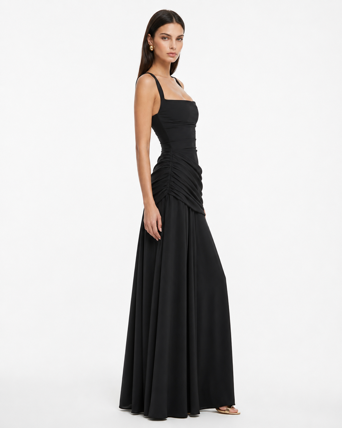 ENIE | Abito Maxy con Scollatura Quadrata Arricciata
