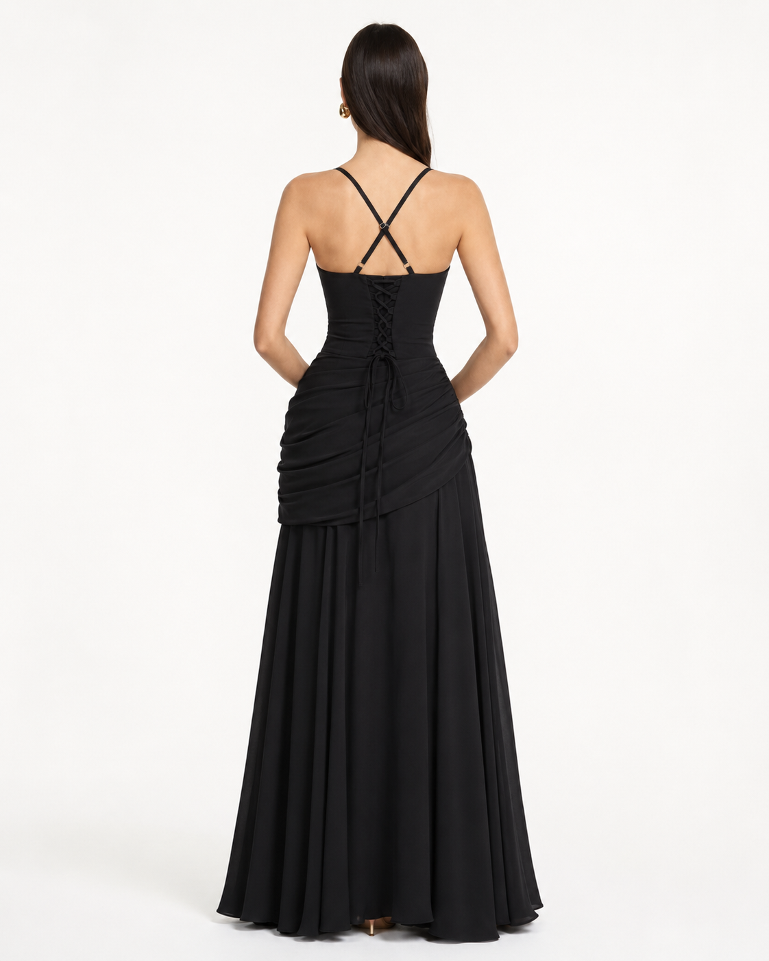 ENIE | Abito Maxy con Scollatura Quadrata Arricciata
