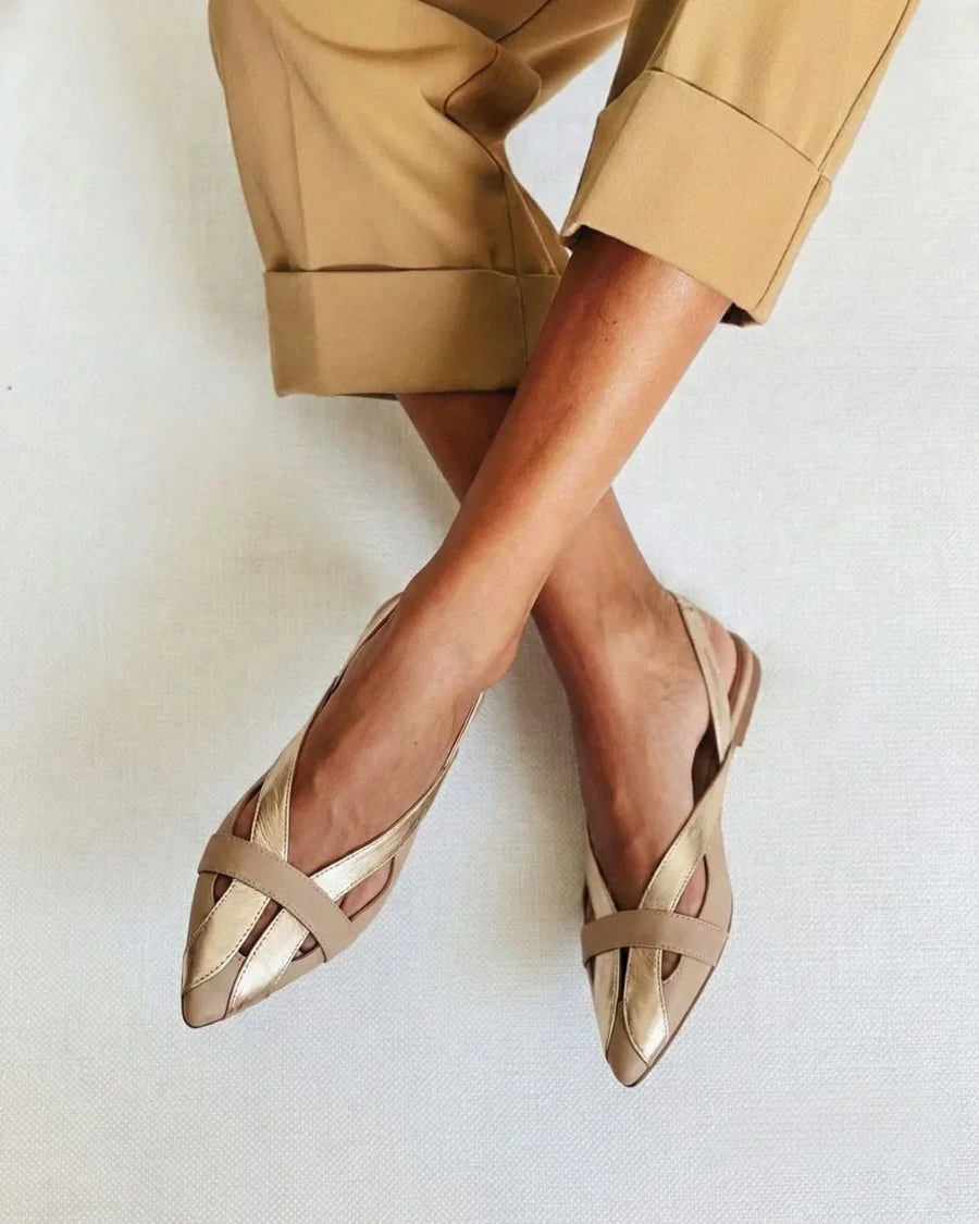Ballerine slingback color block chic Oro a punta