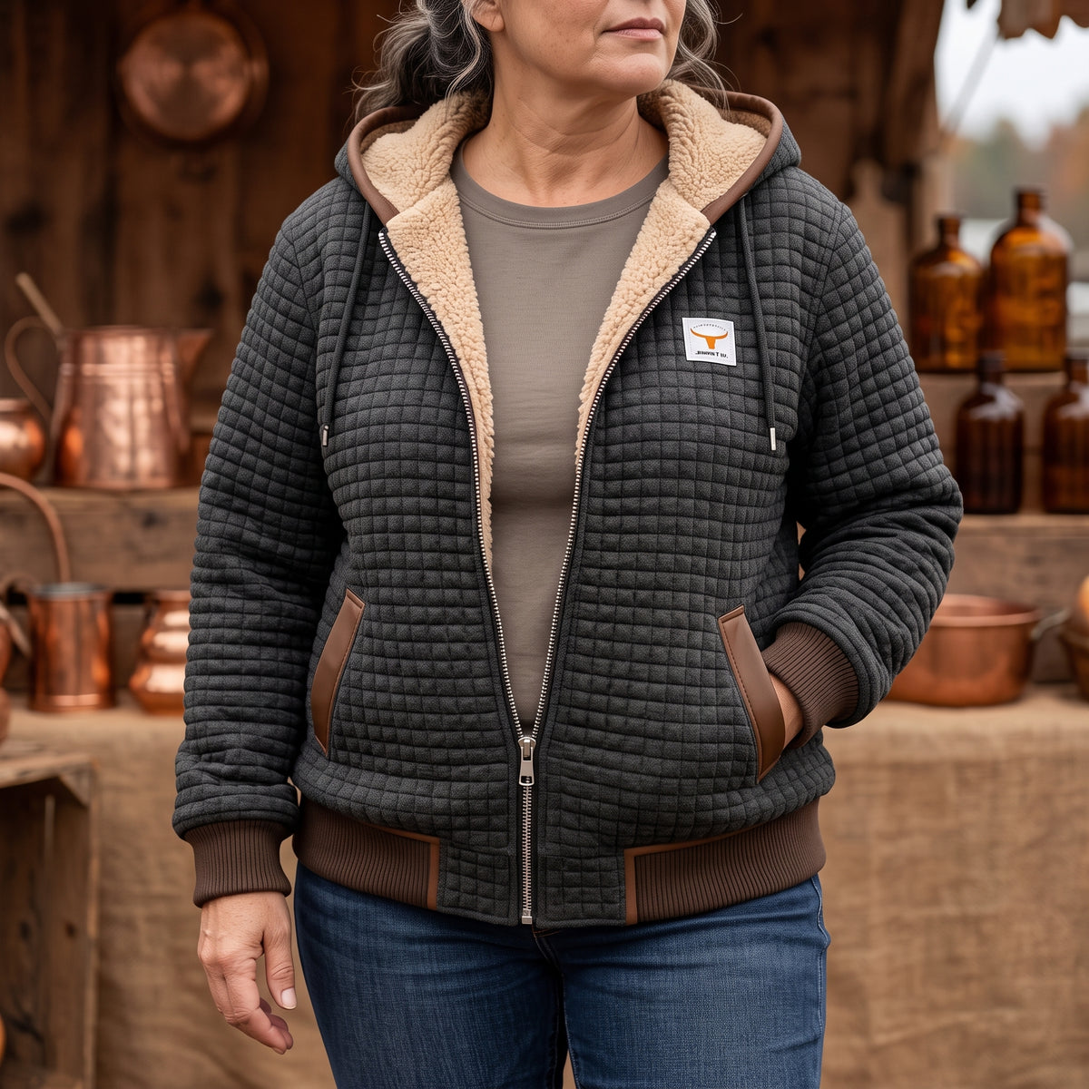 Edith | Women's Sherpa-Lined Quilted Jacket Full-Zip Hooded Fleece