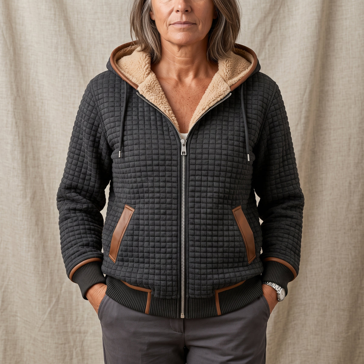 Edith | Women's Sherpa-Lined Quilted Jacket Full-Zip Hooded Fleece