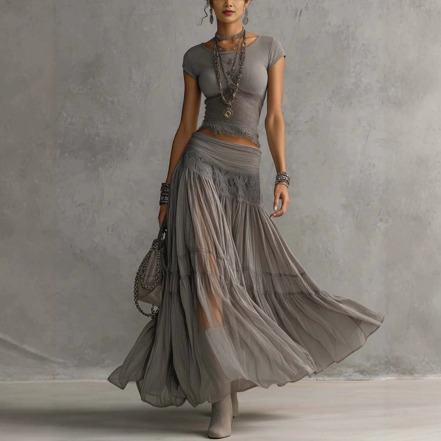 Olivia | Lace-Paneled Skirt Set for Women