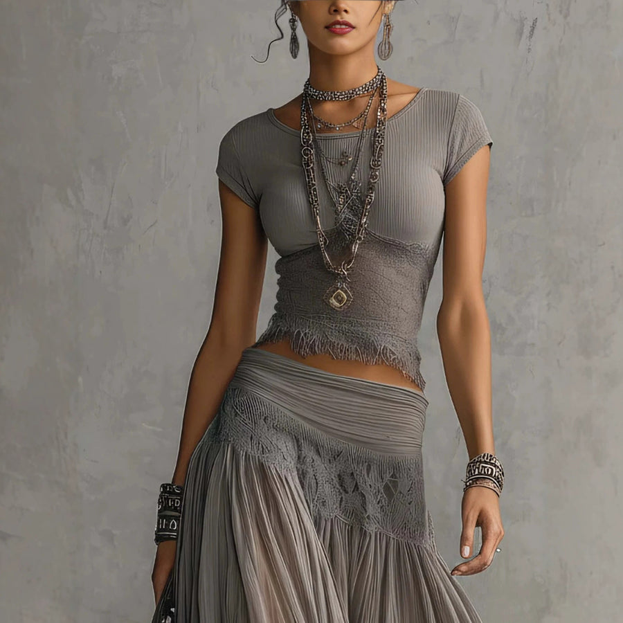 Olivia | Lace-Paneled Skirt Set for Women