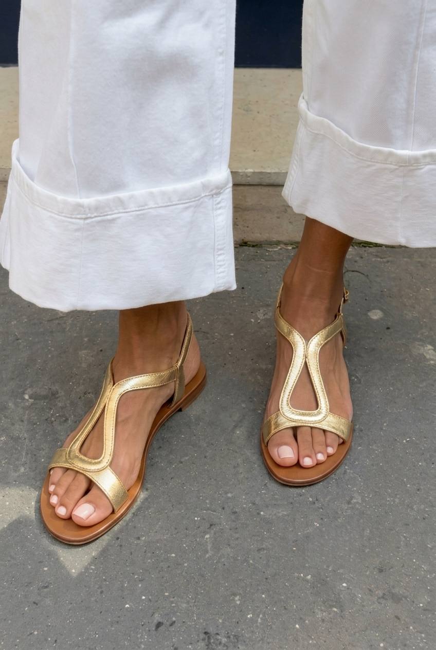 Sandali slingback cut-out metallizzati casual bassi Oro