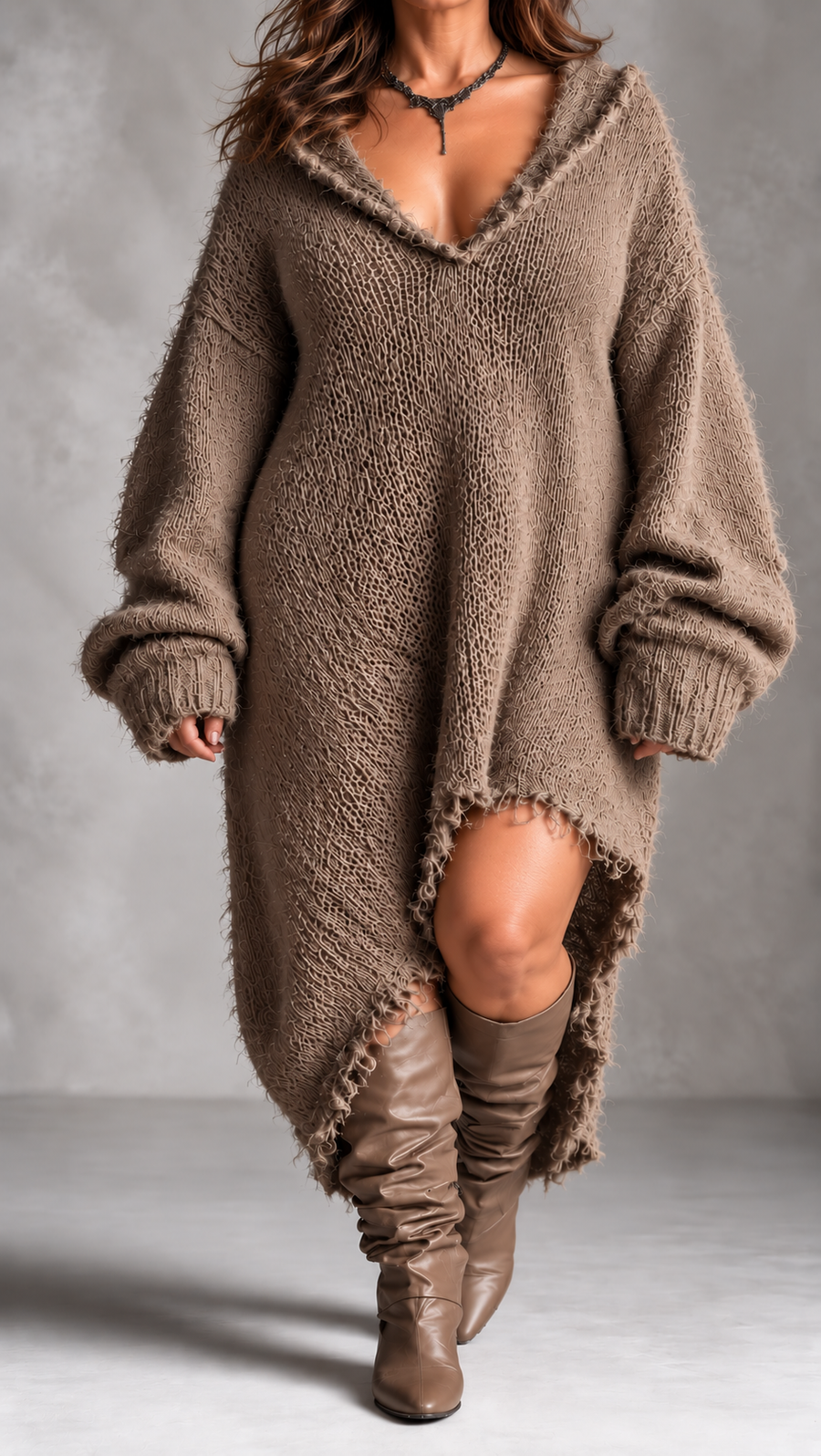 Karen | Fuzzy Knit Hooded Oversized Dress