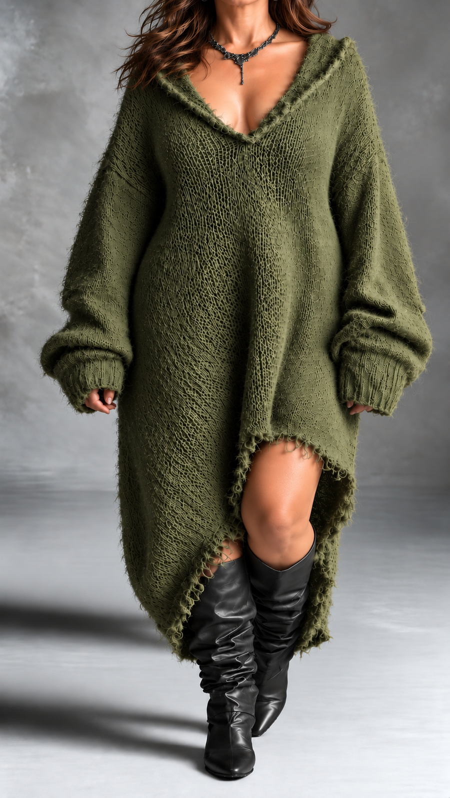 Karen | Fuzzy Knit Hooded Oversized Dress