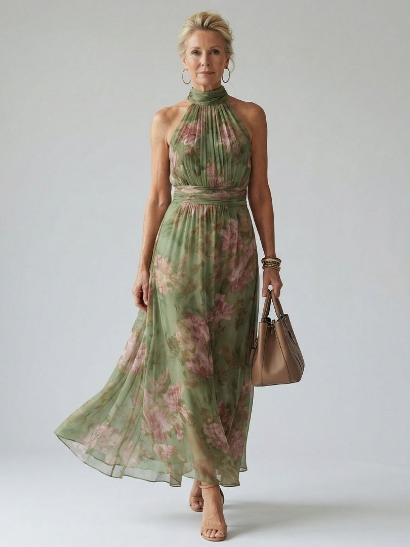 Mirelle | Abito Midi con Scollo a Halter Arricciato