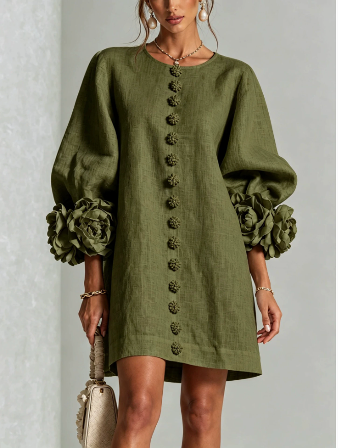 Floral Button-down Mini Dress With Striking Floral Cuffs