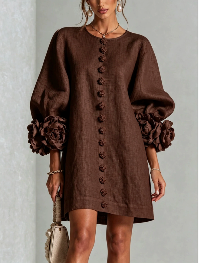 Floral Button-down Mini Dress With Striking Floral Cuffs