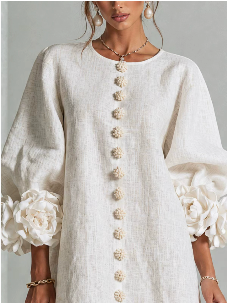 Floral Button-down Mini Dress With Striking Floral Cuffs