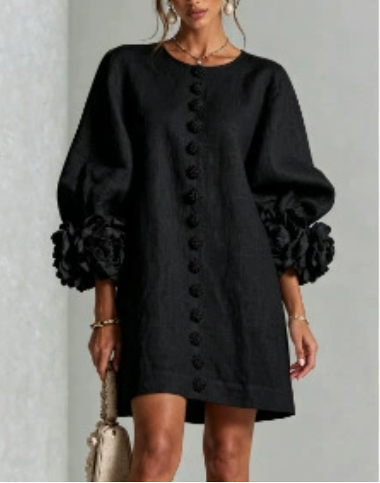 Floral Button-down Mini Dress With Striking Floral Cuffs