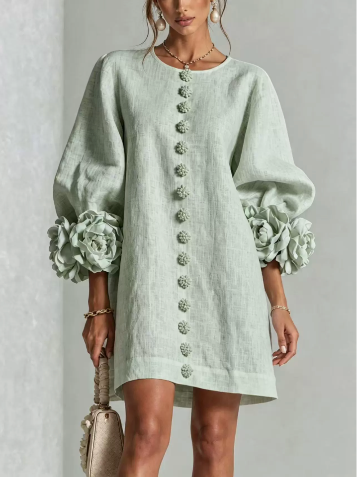 Floral Button-down Mini Dress With Striking Floral Cuffs