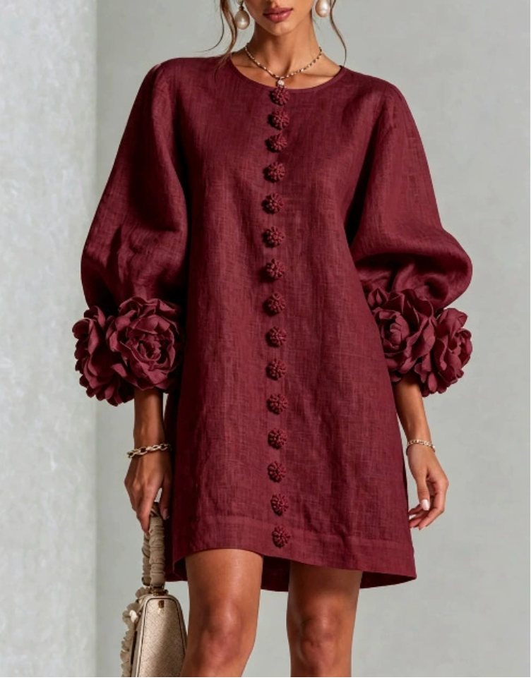 Floral Button-down Mini Dress With Striking Floral Cuffs