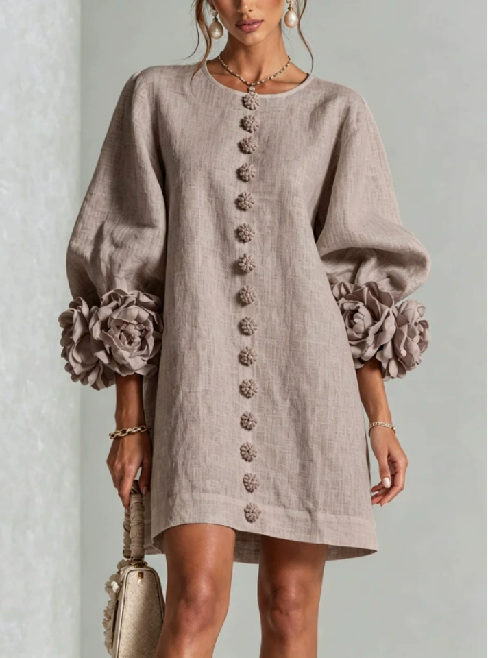 Floral Button-down Mini Dress With Striking Floral Cuffs