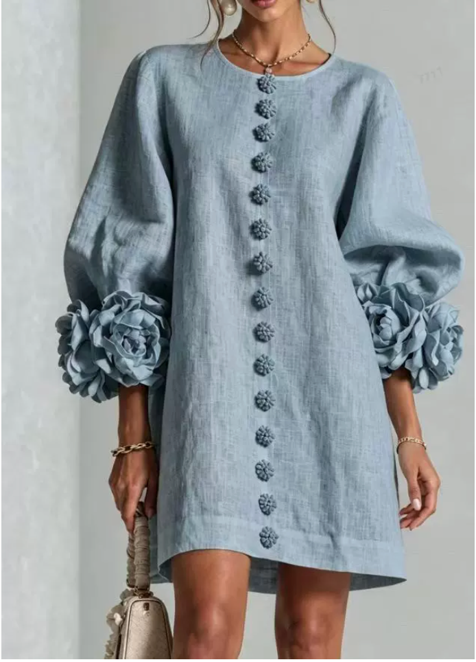 Floral Button-down Mini Dress With Striking Floral Cuffs