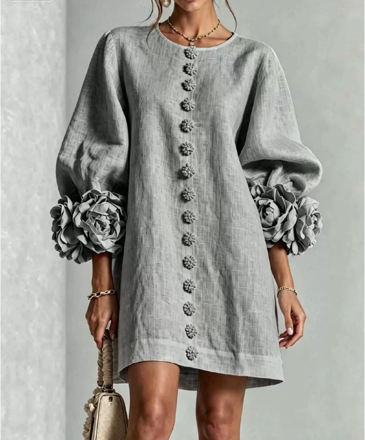 Floral Button-down Mini Dress With Striking Floral Cuffs