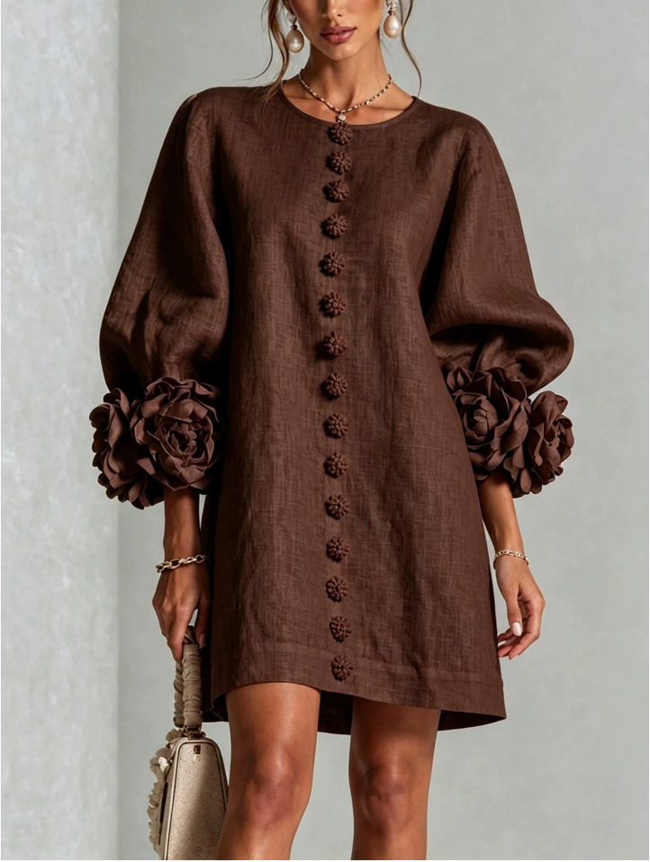 Floral Button-down Mini Dress With Striking Floral Cuffs