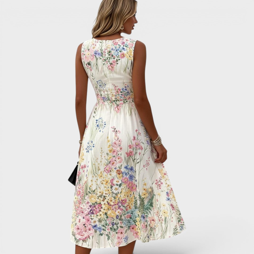 Kimberly - Abito Midi Senza Maniche con Fantasia Floreale