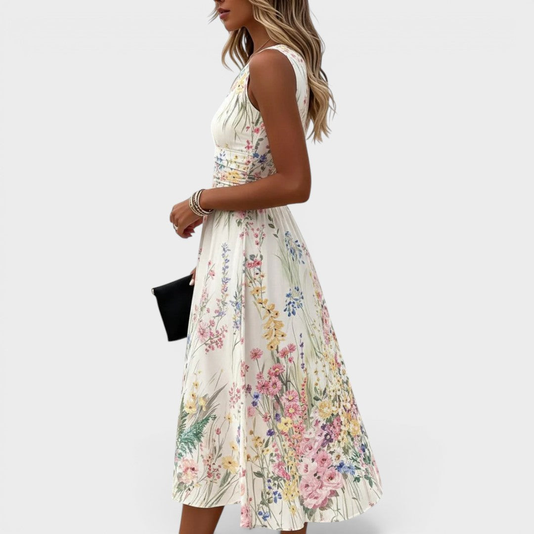 Kimberly - Abito Midi Senza Maniche con Fantasia Floreale