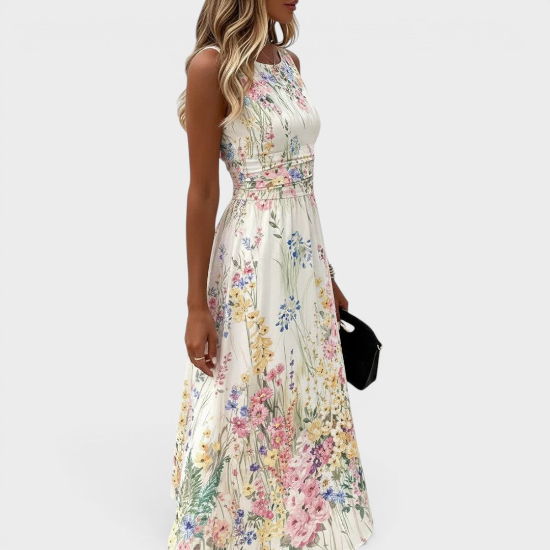 Kimberly - Abito Midi Senza Maniche con Fantasia Floreale