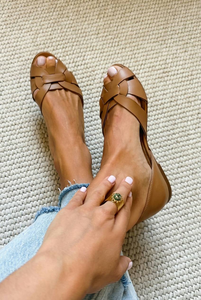 Ballerine peep toe intrecciate in ecopelle con cinturini incrociati e tallone chiuso