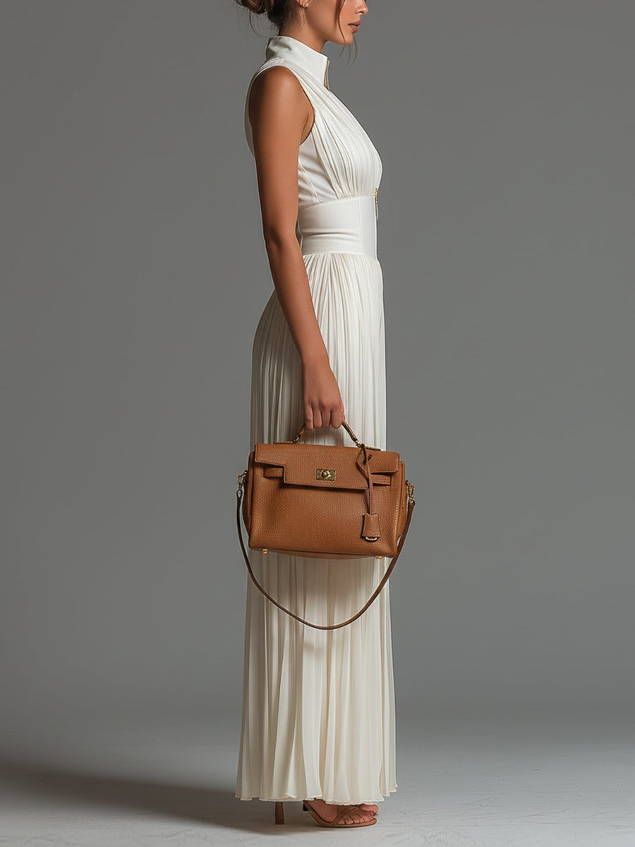 Mariella | Sleeveless Pleated Jumpsuit with Zip, White