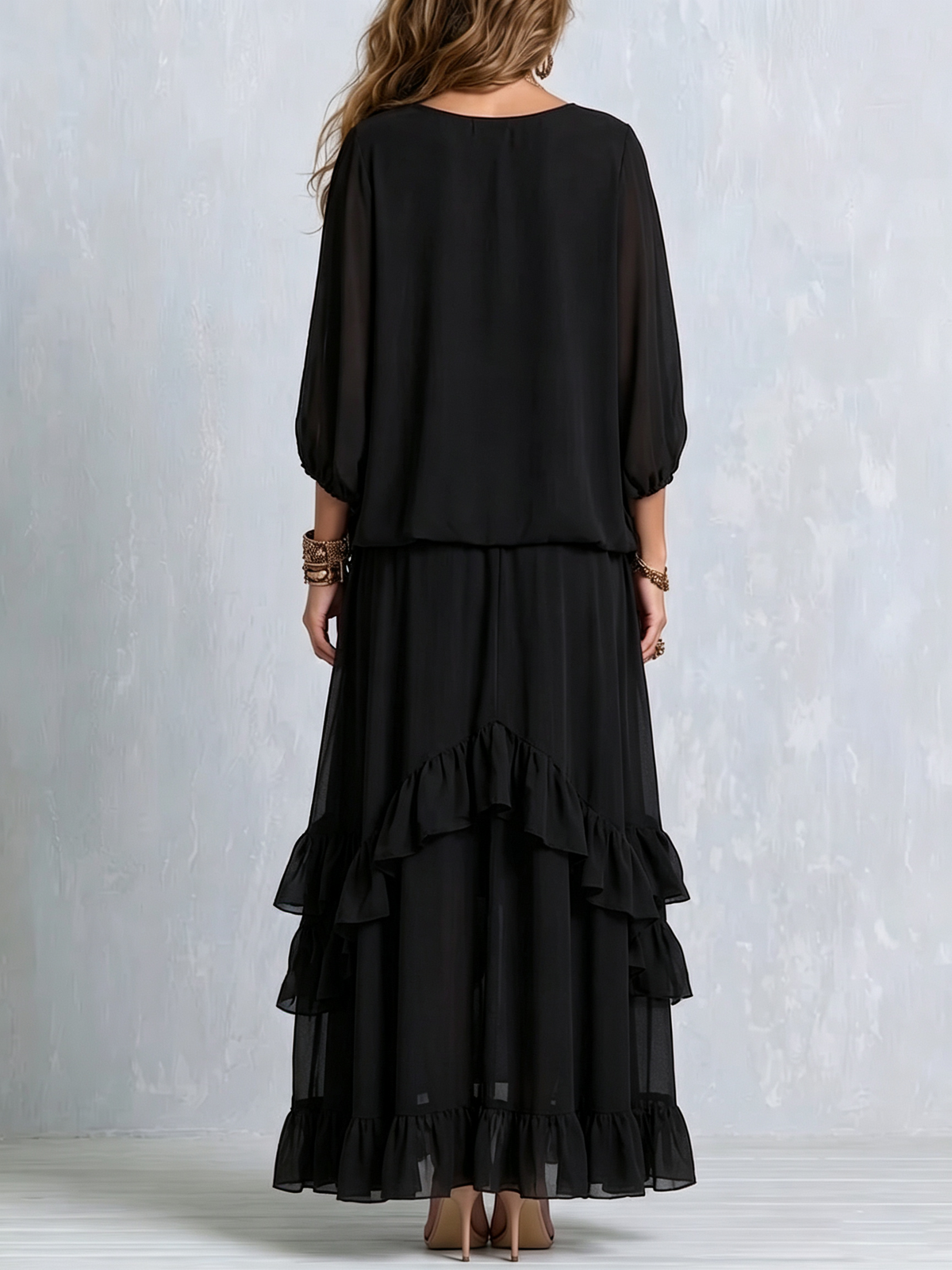 Annalisa | Chiffon Top and Ruffled Skirt Set, Black