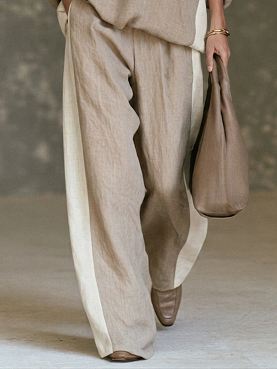 FELIA | KHAKI COLOUR-BLOCK WIDE-LEG TWO-PIECE SET