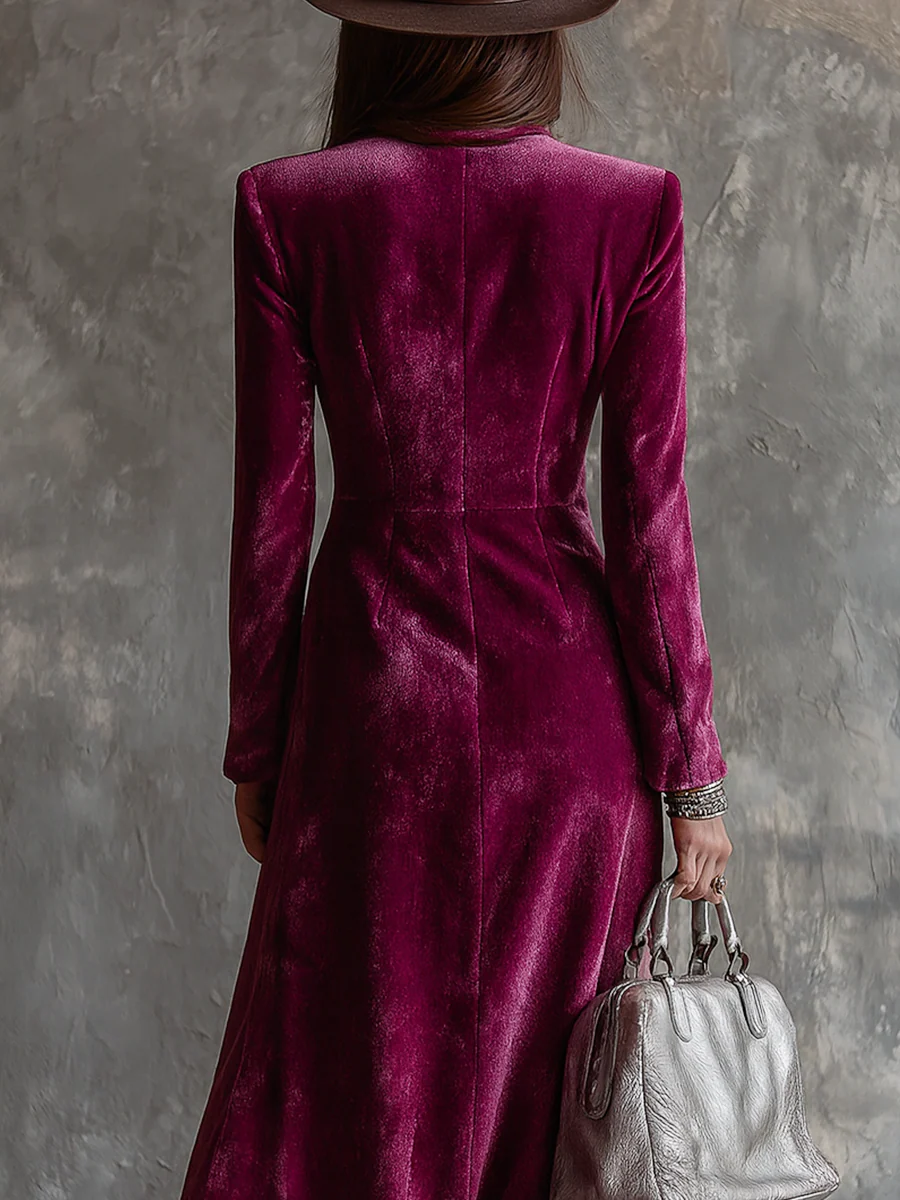 Paula | Purple Button-Down Velvet Long Blazer Maxi Dress