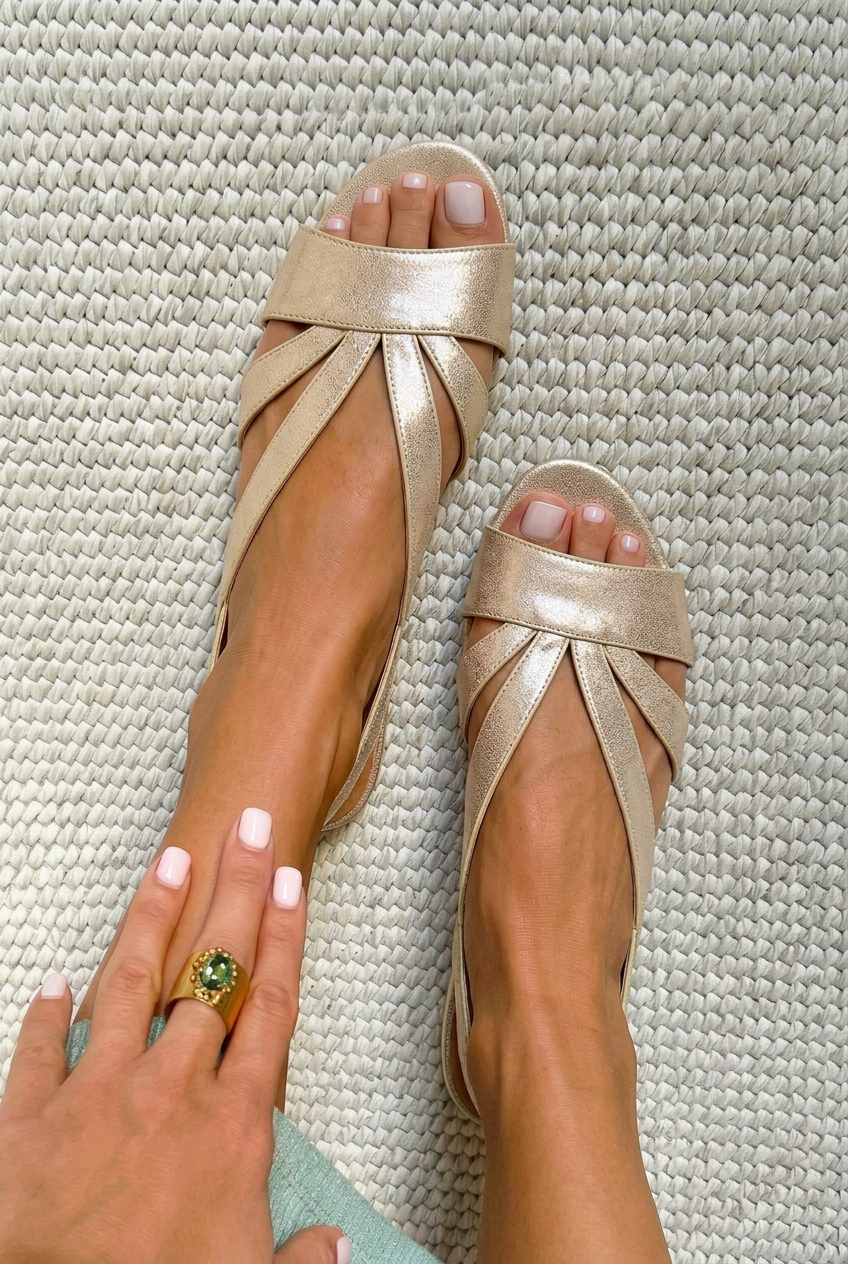 Sandali slingback metallizzati bassi a punta aperta con cinturini [Pre-Order]