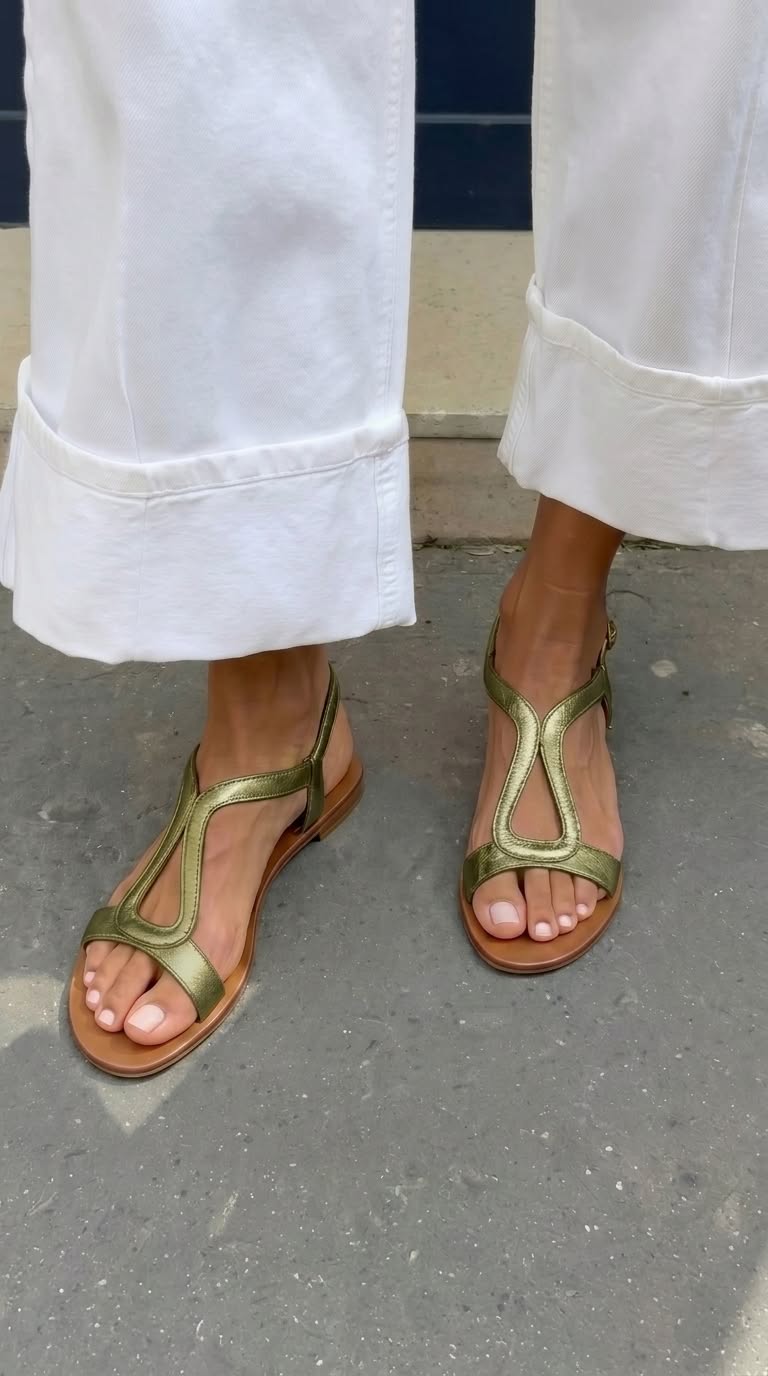 Sandali slingback cut-out metallizzati casual bassi Oro