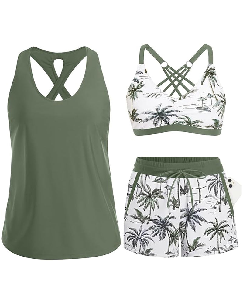 Maren | Set composto da bikini tankini a tre pezzi e copricostume
