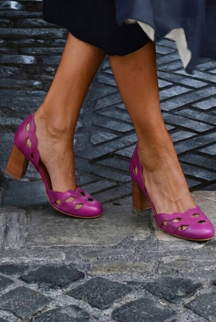 Tacchi a blocco cut-out smerlati chunky Cuoio in pelle