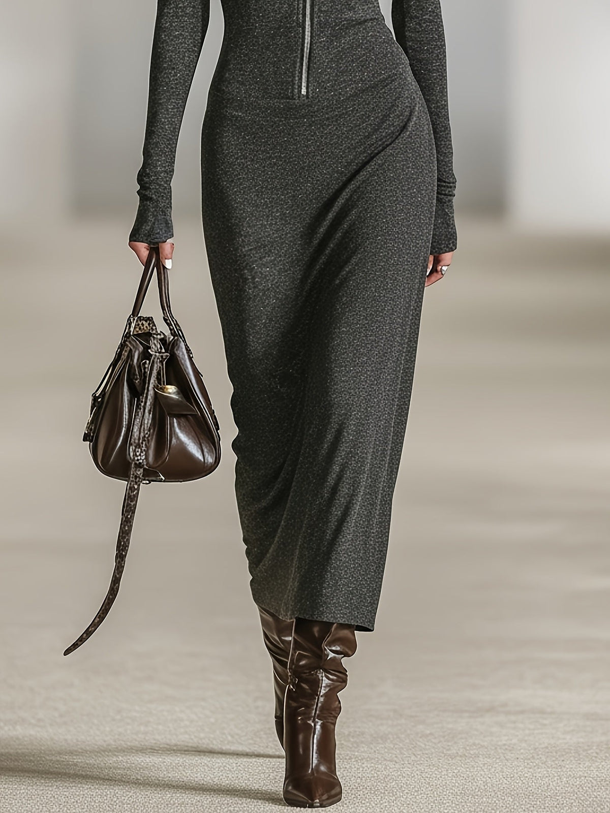 LIORRA | LONG-SLEEVED TUNIC DRESS WITH HOOD AND ZIPPER DETAIL