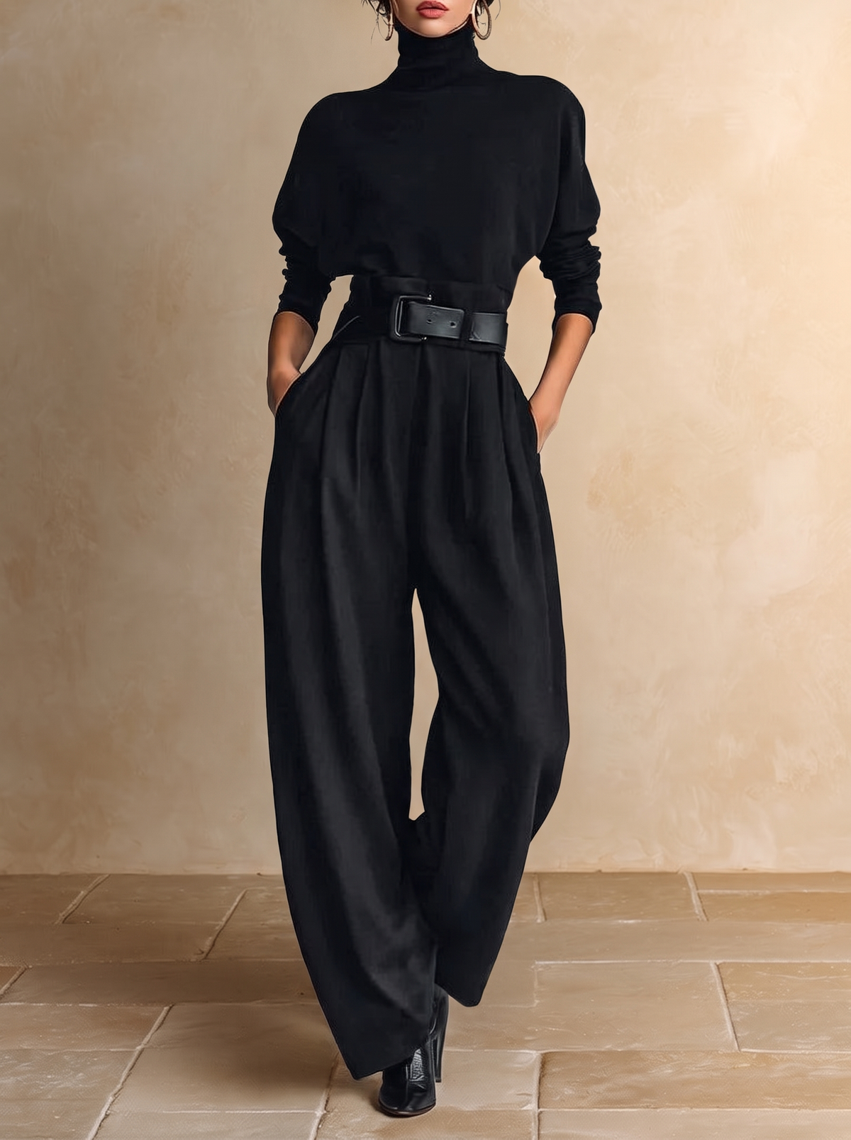 Jolanda | Complete Turtleneck and Trousers with Belt, Black