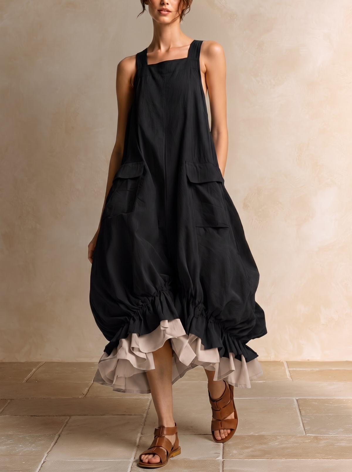 Fiamma | Balloon Dress with Pockets and Ruffled Hem
