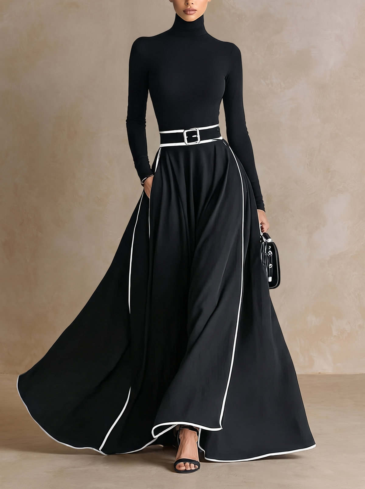 Susanna | Maxi Dress with Contrast Trim and Belt