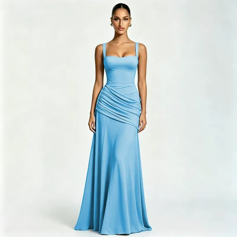 ENIE | Abito Maxy con Scollatura Quadrata Arricciata
