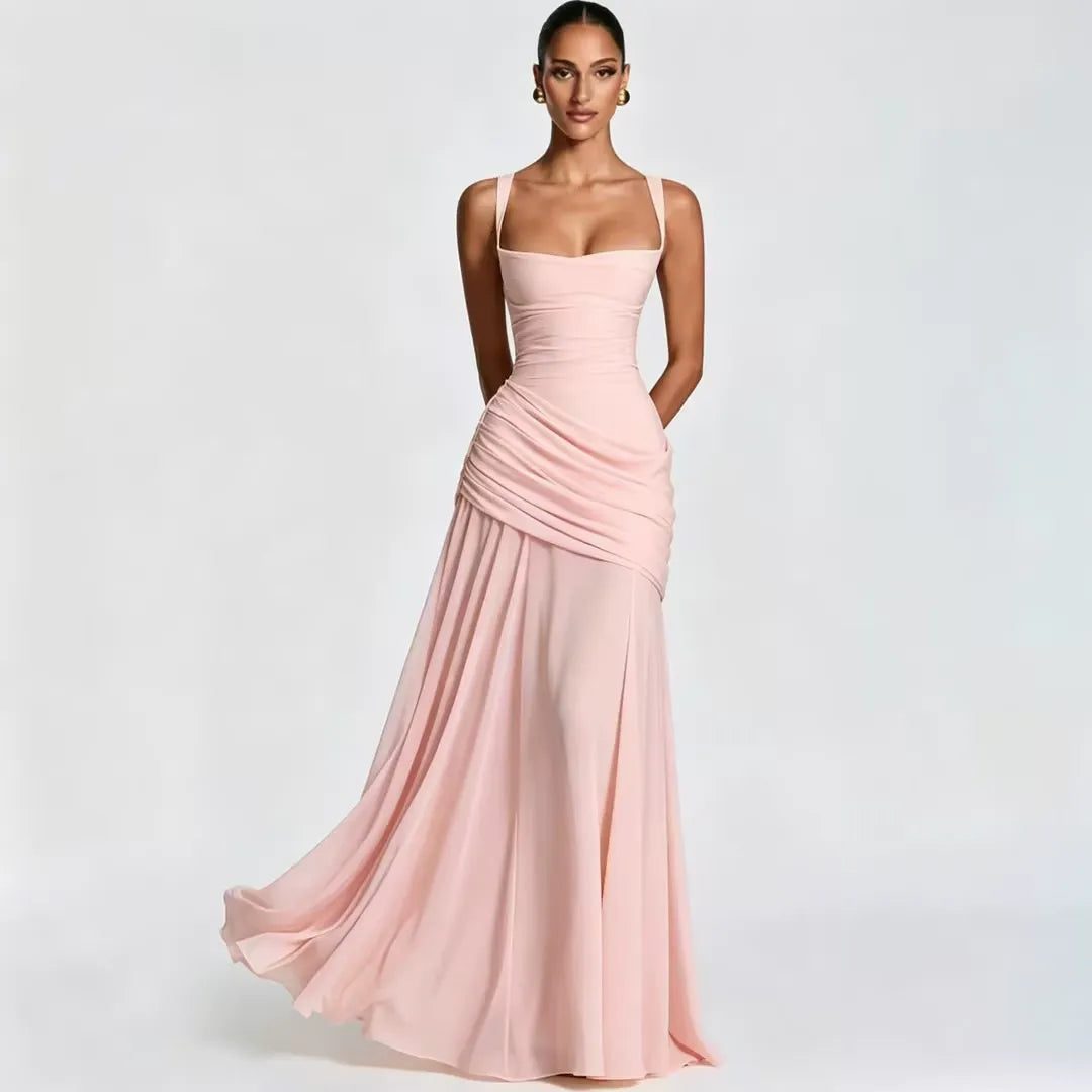 ENIE | Abito Maxy con Scollatura Quadrata Arricciata
