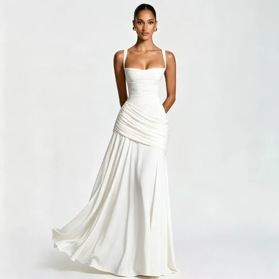 ENIE | Abito Maxy con Scollatura Quadrata Arricciata