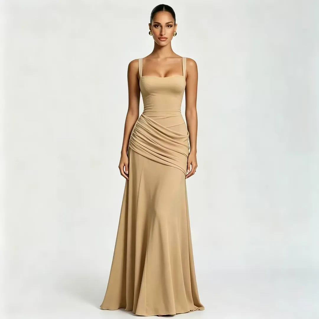 ENIE | Abito Maxy con Scollatura Quadrata Arricciata