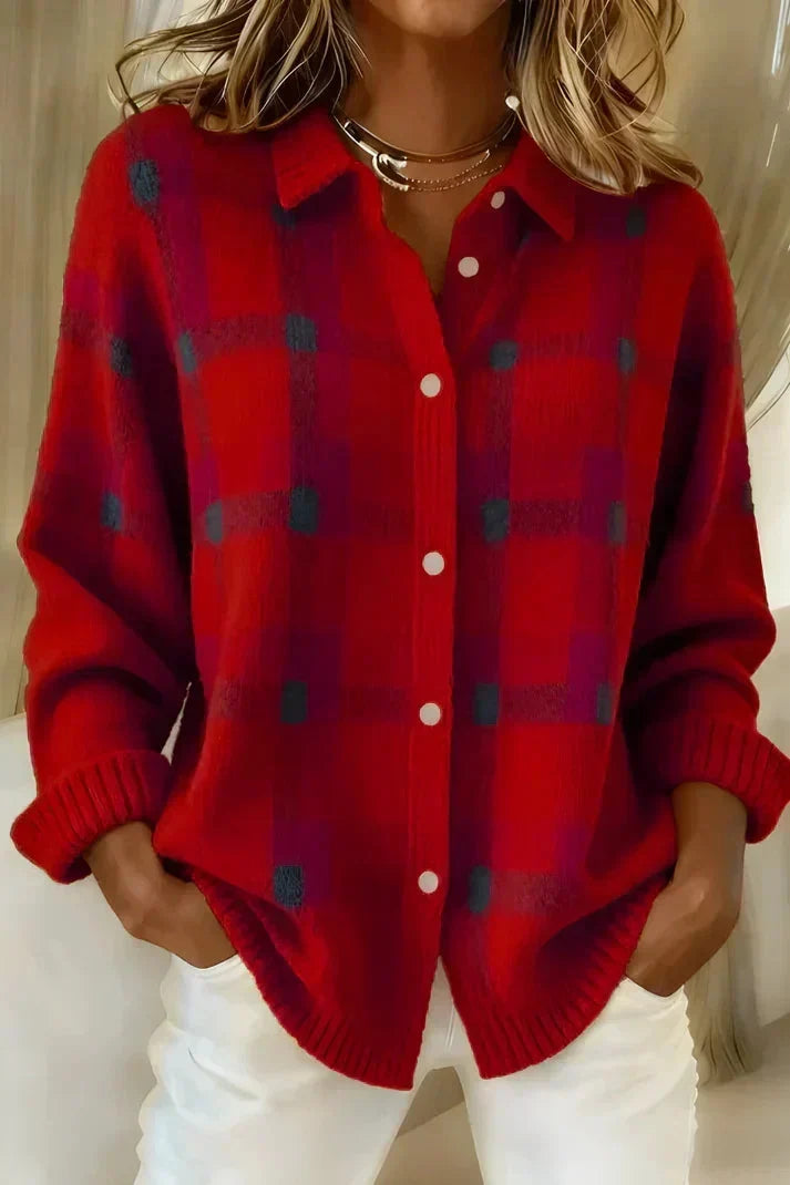 Haley | Cozy Plaid Knit Cardigan