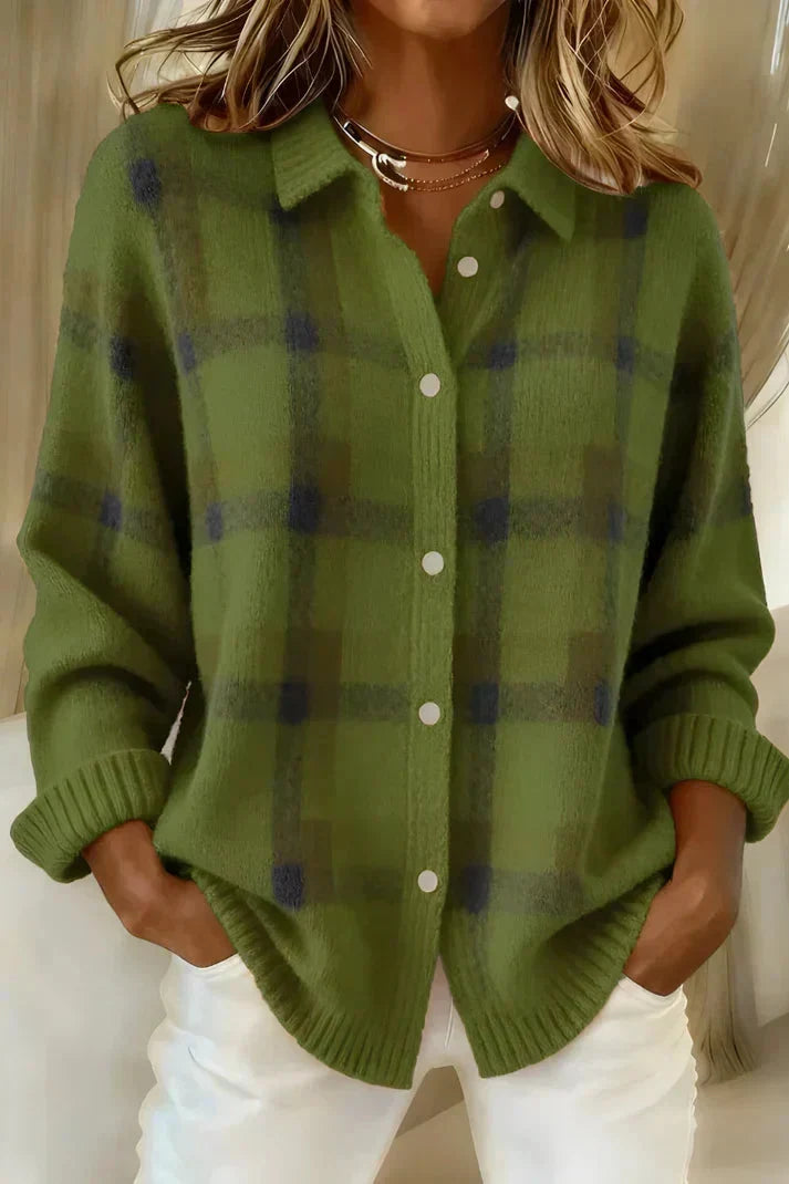 Haley | Cozy Plaid Knit Cardigan