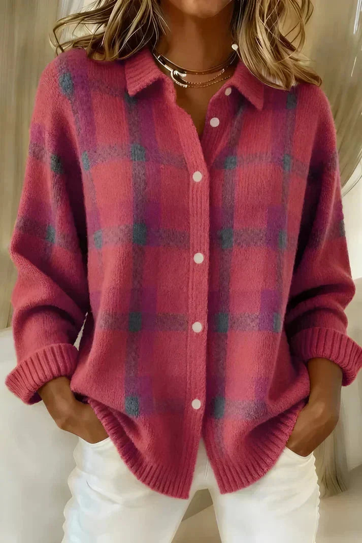 Haley | Cozy Plaid Knit Cardigan