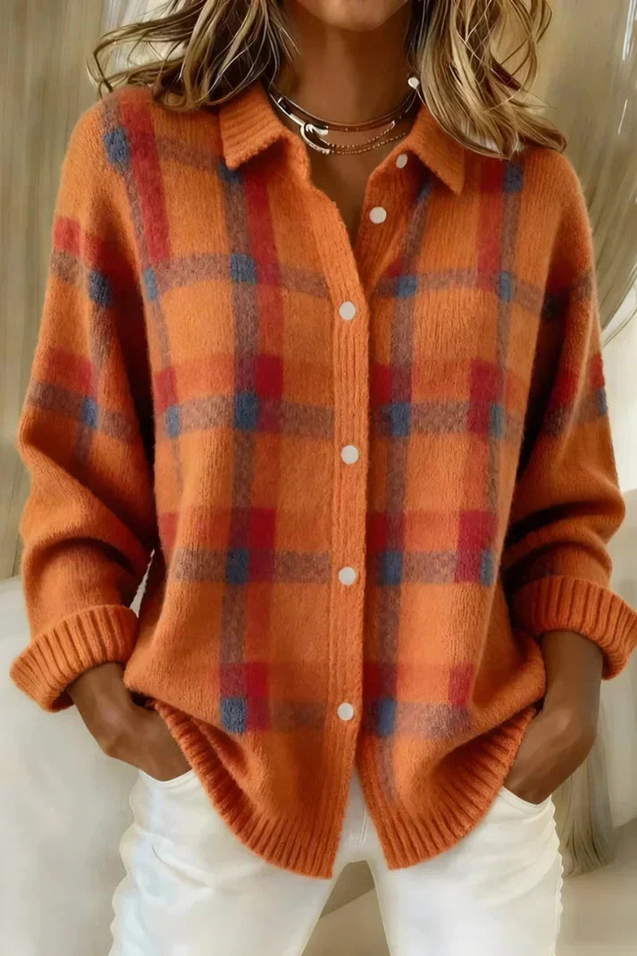 Haley | Cozy Plaid Knit Cardigan