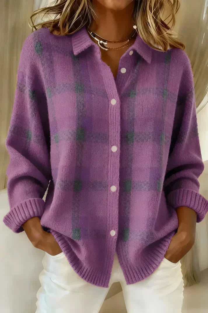 Haley | Cozy Plaid Knit Cardigan