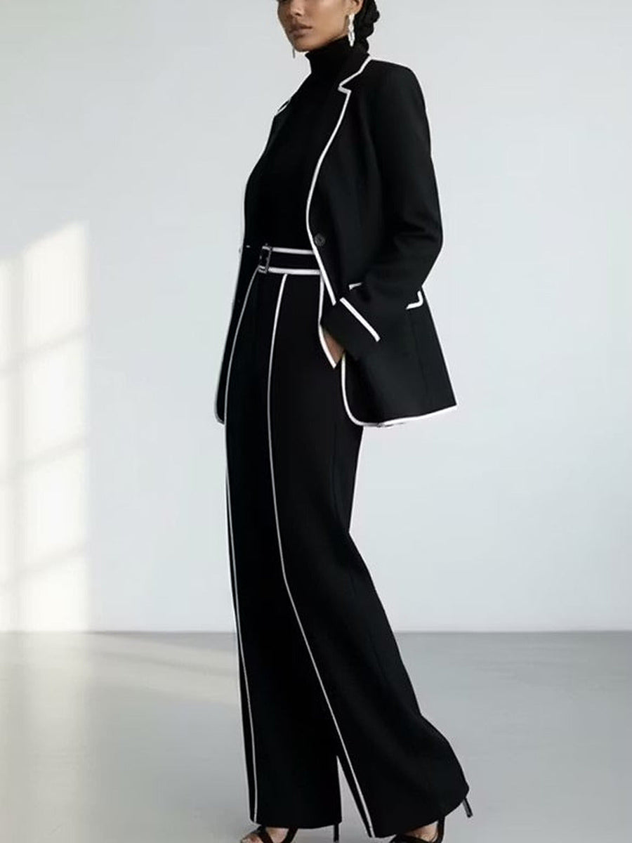 Clementina | Complete Blazer and Trousers with Contrast Trim, Black