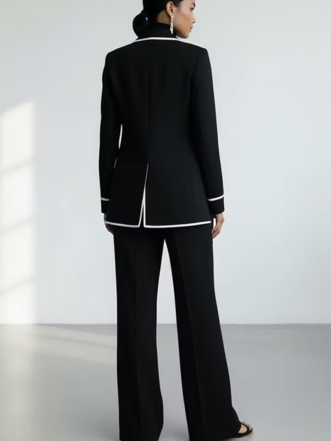 Clementina | Complete Blazer and Trousers with Contrast Trim, Black